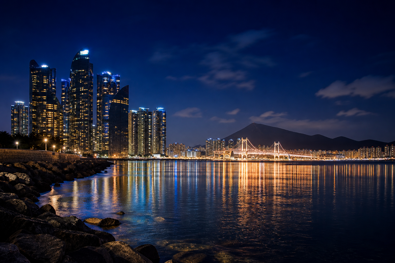 부산 해안 야경을 연상시키는 Busan Night Wave 허브 배너 이미지